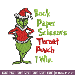 Rock Paper Scissors Throat Punch Grinch Embroidery design, Grinch Christmas Embroidery, Grinch design, Digital download.