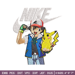 Satoshi and pikachu Nike Embroidery design, Pokemon Nike Embroidery, Nike design, Embroidery file, Instant download.
