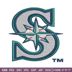 Seattle Mariners logo Embroidery, MLB Embroidery, Sport embroidery, Logo Embroidery, MLB Embroidery design.