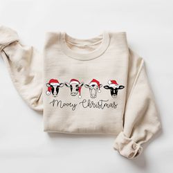 Christmas Cow Sweatshirt, Funny Christmas Shirt, Cow Lover Gift, Holiday Sweater, Farm Christmas Shirt, Womens Cow Shirt