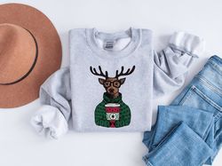 Christmas Sweatshirt, Christmas Coffee Sweater, Reindeer Sweatshirt, Christmas Crewneck, Holiday Sweater, Coffee Lover G