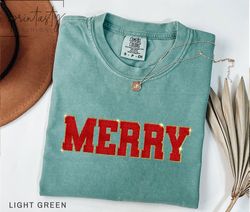 Chenille Patch Merry Christmas tshirt, Christmas t-shirt, Christmas Gifts for Women, Holiaday t-shirt, iprintasty christ