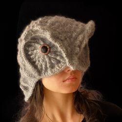 owl  winter hat, 70 mohair yarn