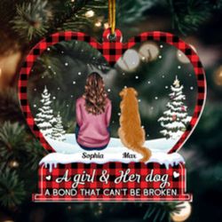 Personalized Heart Shaped Acrylic Ornament: A Girl And Her Pets Gift