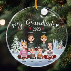 Customized Grandkids Christmas Circle Acrylic Ornament: Personalized Holiday Keepsake