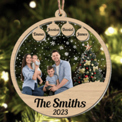 Custom Photo Wood & Acrylic Family Christmas Ornament - Personalized Festive Decor