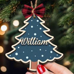 Personalized Christmas Tree Ornament with Custom Family Name - 2 Layers Wooden Decoration
