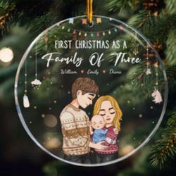 Personalized Baby First Christmas Ornament - Celebrate as a Family of Three with Circle Acrylic Design