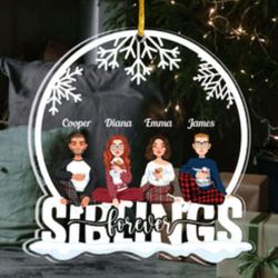 Siblings Forever Snow Globe Ornament - Personalized Acrylic Keepsake