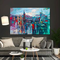 Colorful and Dynamic Paintings by Voka Voka, born in 1965, Colorful abstract buildings wall art canvas