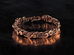 Wire wrapped pure copper bracelet  Unique stranded wire bangle 7th 22nd Anniversary gift Artisan woven art jewelry