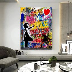 Kid Bansky Smile Follow Your Dream Art Picture Canvas Painting Posters Prints for Living Room Decor Cuadros