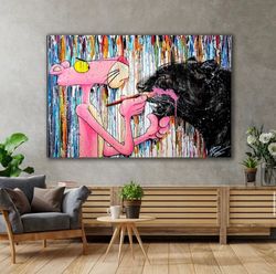 Pink Panther Wall Canvas Art, Abstract Street Graffiti Art, Modern Home Decor Art, Canvas Home Gift, Pink Panther Canvas