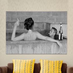 Steve McQueen and His Wife Canvas Painting, Steve McQueen Poster, Home Decor, Framed Art, Enjoying Champagne in the Bath