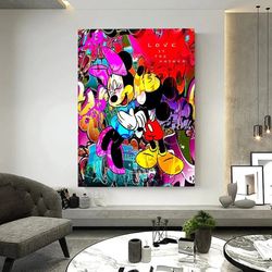 Disney Love Mickey Mouse and Minnie Mouse Canvas Painting Funny Color Graffiti Wall Poster Prints Living Room Home Pictu