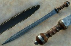 30.0 beautiful custom handmade damascus steel hunting sword with sheath