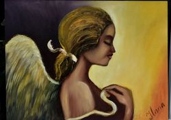 Angel Girl. Painting for a cozy interior. Original oil painting.