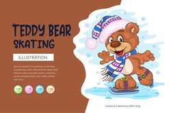 Cartoon Teddy Bear Skating. T-Shirt, PNG, SVG.