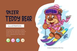 Cartoon Teddy Bear Skier. T-Shirt, PNG, SVG.
