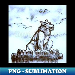 Gargoyle on the old tower - PNG Transparent Digital Download File for Sublimation - Enhance Your Apparel with Stunning Detail