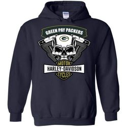 Skull Green Bay Packers motorcycle Harley Davidson Hoodie