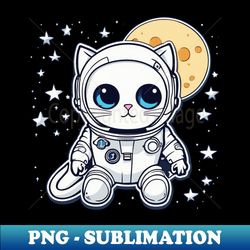 Cute white space cat with blue eyes looking at the moon and starsAstronaut Cat - Instant Sublimation Digital Download - Perfect for Creative Projects
