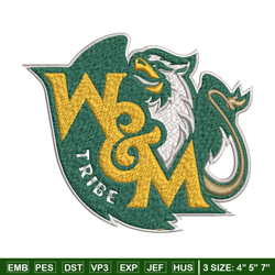 William and Mary Tribe embroidery design, William and Mary Tribe embroidery, Sport embroidery, NCAA embroidery.
