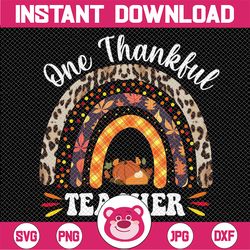 One Thankful Teacher Boho Rainbow Pumpkin Thanksgiving PNG sublimation designs downloads, Fall Rainbow Thanksgiving Autu