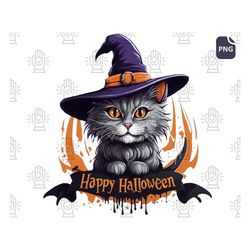 Spook-tacular Memories with Halloween Stylish Cat PNG - Featuring Cute and Funny Halloween PNGs, Witch Hat Mischief Craf