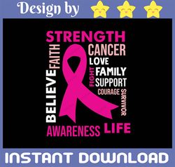 Strength Faith Believe Love Awareness SVG, Breast Cancer Awareness svg, Breast Cancer cut file, Cancer awareness, Pink R