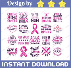 Breast Cancer SVG Bundle Cut Files, Cancer Awareness SVG, Pink Ribbon Svg, Vector Printable Clipart, Cancer Shirt Print