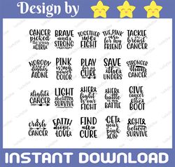 Breast Cancer SVG Bundle, Cancer Awareness SVG, Pink Ribbon Svg, Vector Printable Clipart, Cancer Shirt Print Svg, Silho