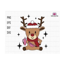 Reindeer Stanley Tumbler Inspired Belt Bag Svg, Merry Christmas Svg, Santa Hat Svg, Cute Reindeer Svg, Girl Reindeer SVG, Boy Reindeer Svg