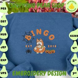 Cartoon Blue Dog Embroidery Design, Blue Dog Pumpkin Embroidery Design, Horror Halloween Embroidery Machine Design