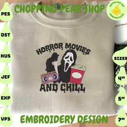Horror Movies And Chill Embroidery Design, Face Ghost Embroidery Machine File, Scary Halloween, Halloween Horror Mask Embroidery File