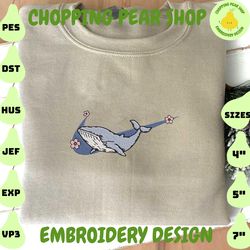 BLUE WHALE WITH PINK FLOWER SWEATSHIRT EMBROIDERED – HOODIE EMBROIDERED, Embroidery Designs, Embroidery Files