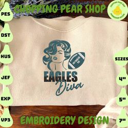 NFL Philadelphia Eagles Diva Embroidery Design, NFL Football Logo Embroidery Design, Famous Football Team Embroidery Design, Football Embroidery Design, Pes, Dst, Jef, Files