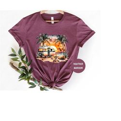 Vintage Sunset Summer Shirt, Vintage Car Summer Shirt, Sunset Sunshine Shirt For Beach Lovers ,Summer Unisex Shirt, Retr