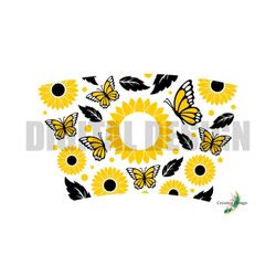 sunflower, butterfly, full cold cup wrap, with hole, digital download svg png, tumbler design, cricut, silhouette