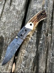 Custom Handmade Damascus Steel Pocket Knife Folding Blade / Hunting / Camping
