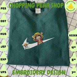 Inspired Anime Embroidered Sweatshirt, NIKE X Luffy Embroidered Sweatshirt, Custom Anime Embroidered Hoodie, Inspired Anime Embroidered Crewneck, Anime Embroidered Gift