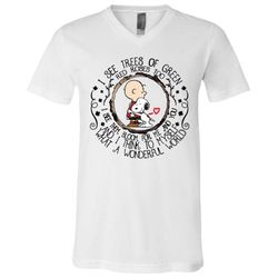 Snoopy I see trees of green red roses too I see them bloom Unisex V-Neck