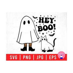 Hey Boo! Ghost Girls With Ghost Cat, Spooky Halloween, Spooky Seasons, Boo Crew Svg Png Eps Jpg Files For DIY T-shirt, Sticker, Mug, Gifts
