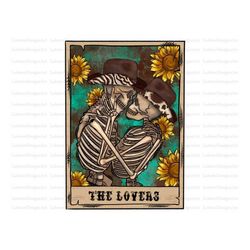 Tarot Cards Sublimation Design Png, The Lovers Card Png, Skull Skeleton Png, Cowboy Skeleton Png, Western png, Sunflower