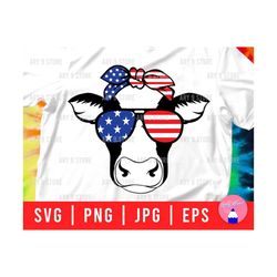 American Cow With Glasses And Bandana Svg Png Eps Jpg Files | American Heifer Svg Files For DIY T-shirt, Sticker, Gift, Mug, Decoration