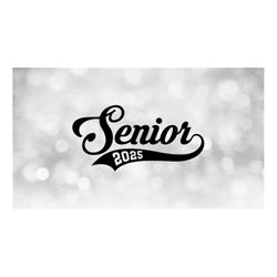 Education Clipart: Black Script Word 'Senior' in Baseball Style w/ Swoosh Underline and Year 2025 Cutout - Digital Downl