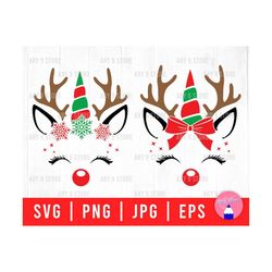 Snowflake Unicorn Reindeer And Red Bow Unicorn Reindeer Bundle Svg Png Eps Jpg Files |  Unicorn Reindeer For DIY T-shirt, Sticker, Gifts