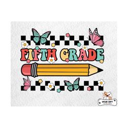 Fifth Grade Png, Back To School Png, First Day of School Png, Retro Groovy Pencil Design, 5th Grade Png, Teacher Gift, School Png
