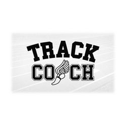 Sports Clipart: Black Words 'Track Coach' in College Letters w/ Wing Running Shoe 'O' for Track & Field - Digital Downlo