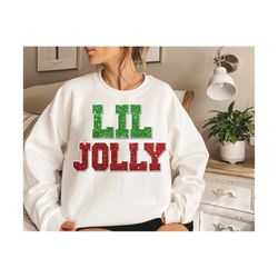 Christmas Shirt Sublimation Design Lil Jolly PNG Pink Retro Christmas PNG Sparkly Letters Glitter PNG